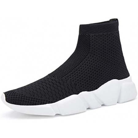 Men's Running Shoes Breathable Knit Slip On Sneakers Lightweight Athletic Shoes Casual Sports Shoes High Top Black